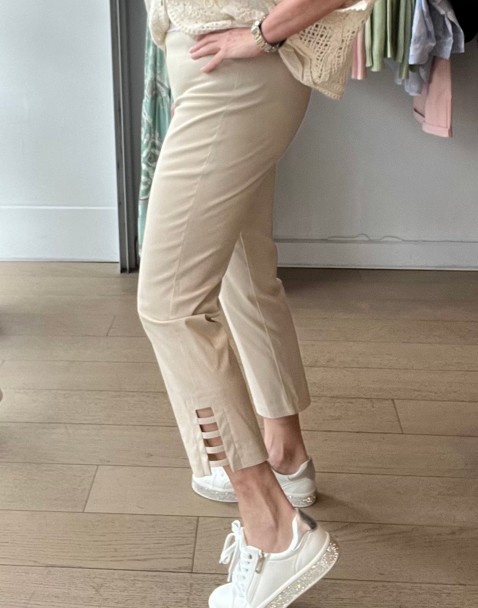 Robell Lena Plain Pant with Ladder detail at Ankle