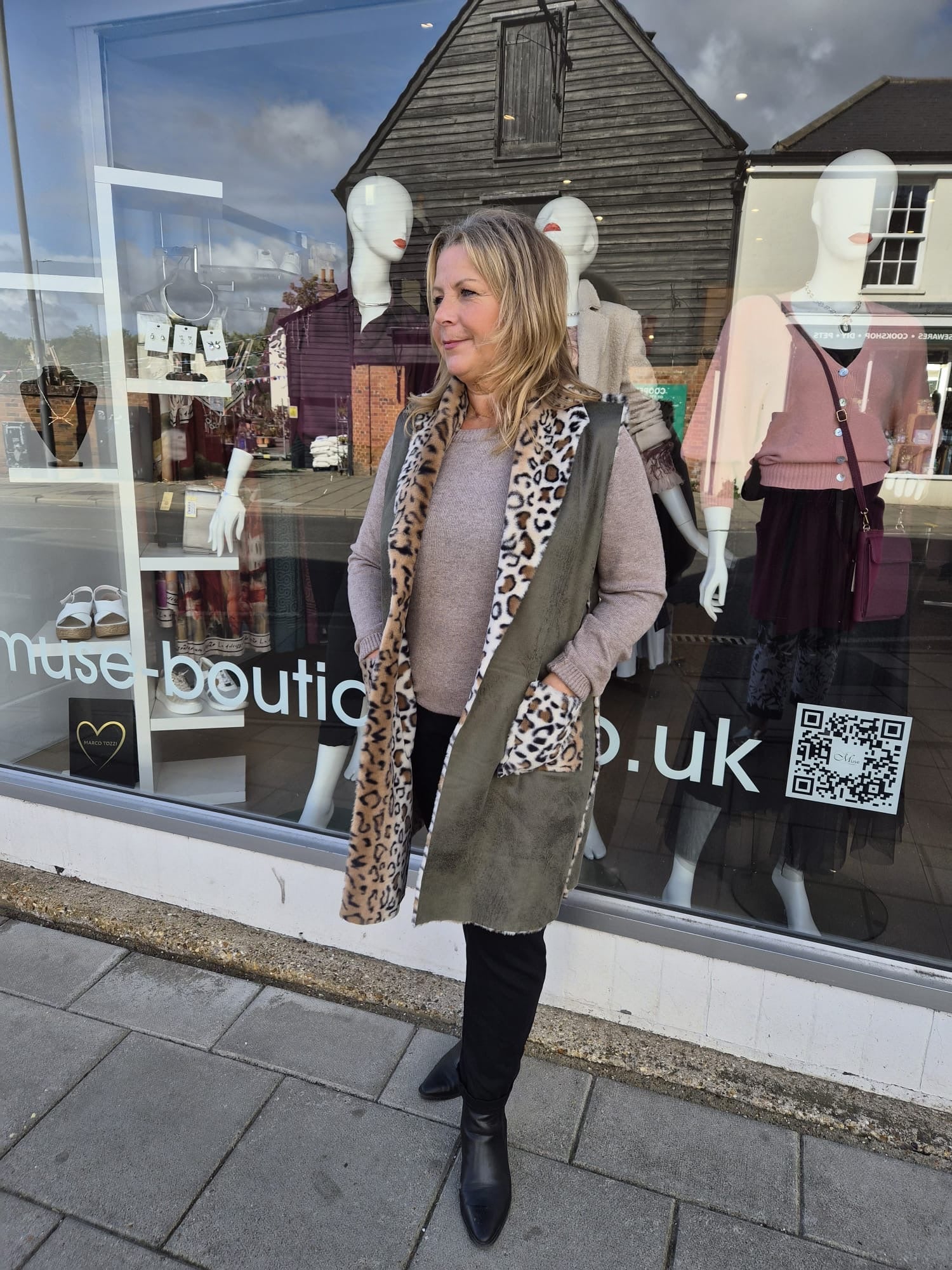 Suedette Leopard Trim Gilet