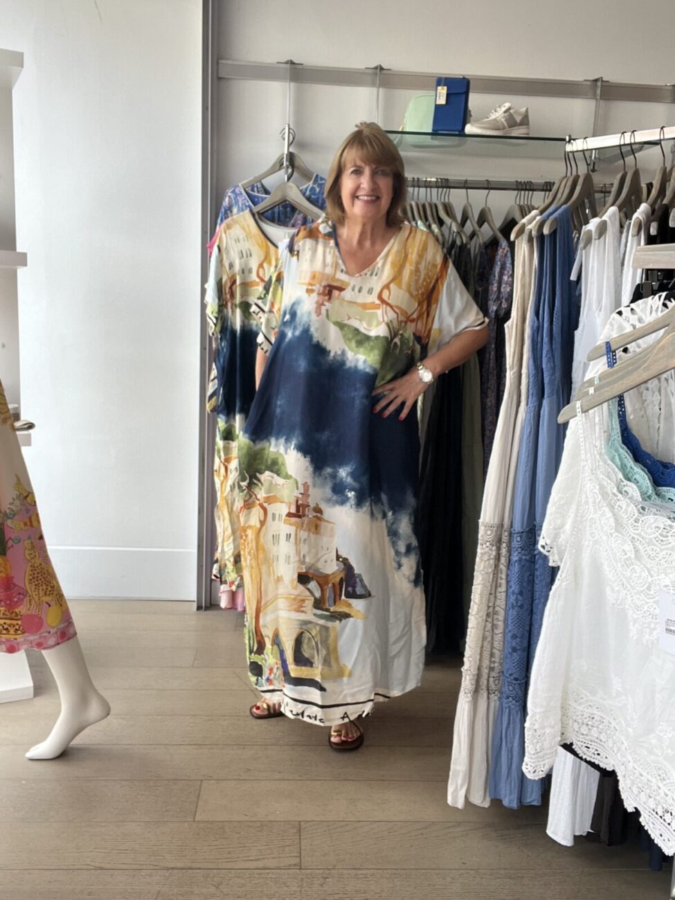 Amalfi Coast V Neck SS Satin Printed Dress image 1