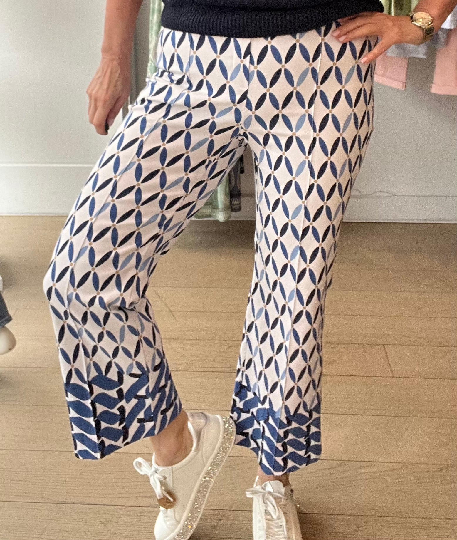 Robell Joella Kick Flare Summer Print with Border Detail