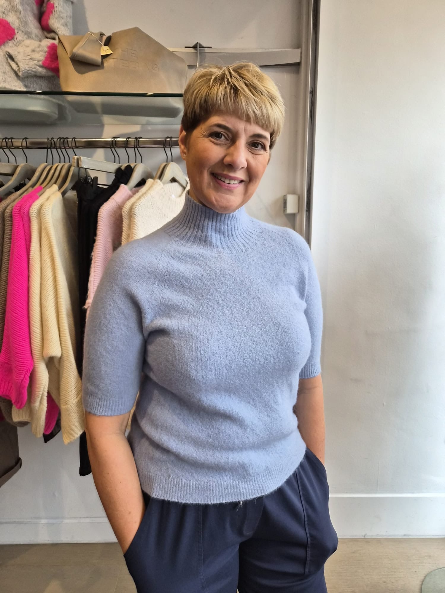 Hi Rosie Short Sleeve Fluffy Knit Top