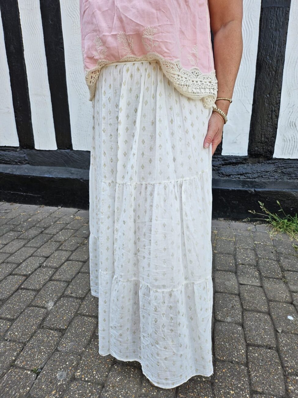 Cotton Lined Skirt with Gold Diamond Motif image 2