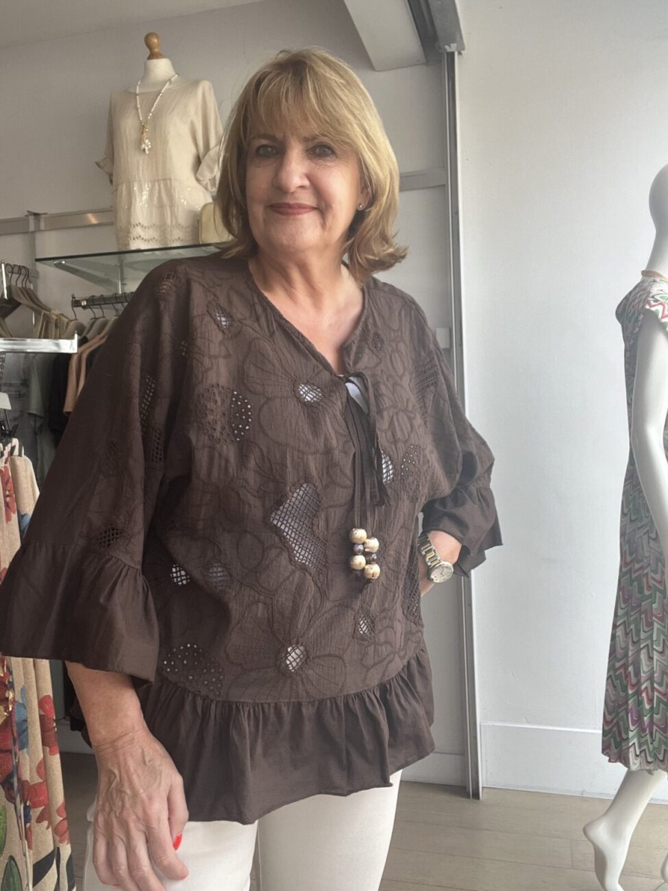 Embroidered Anglais 3/4 Sleeve Top with Ties and Beads image 8