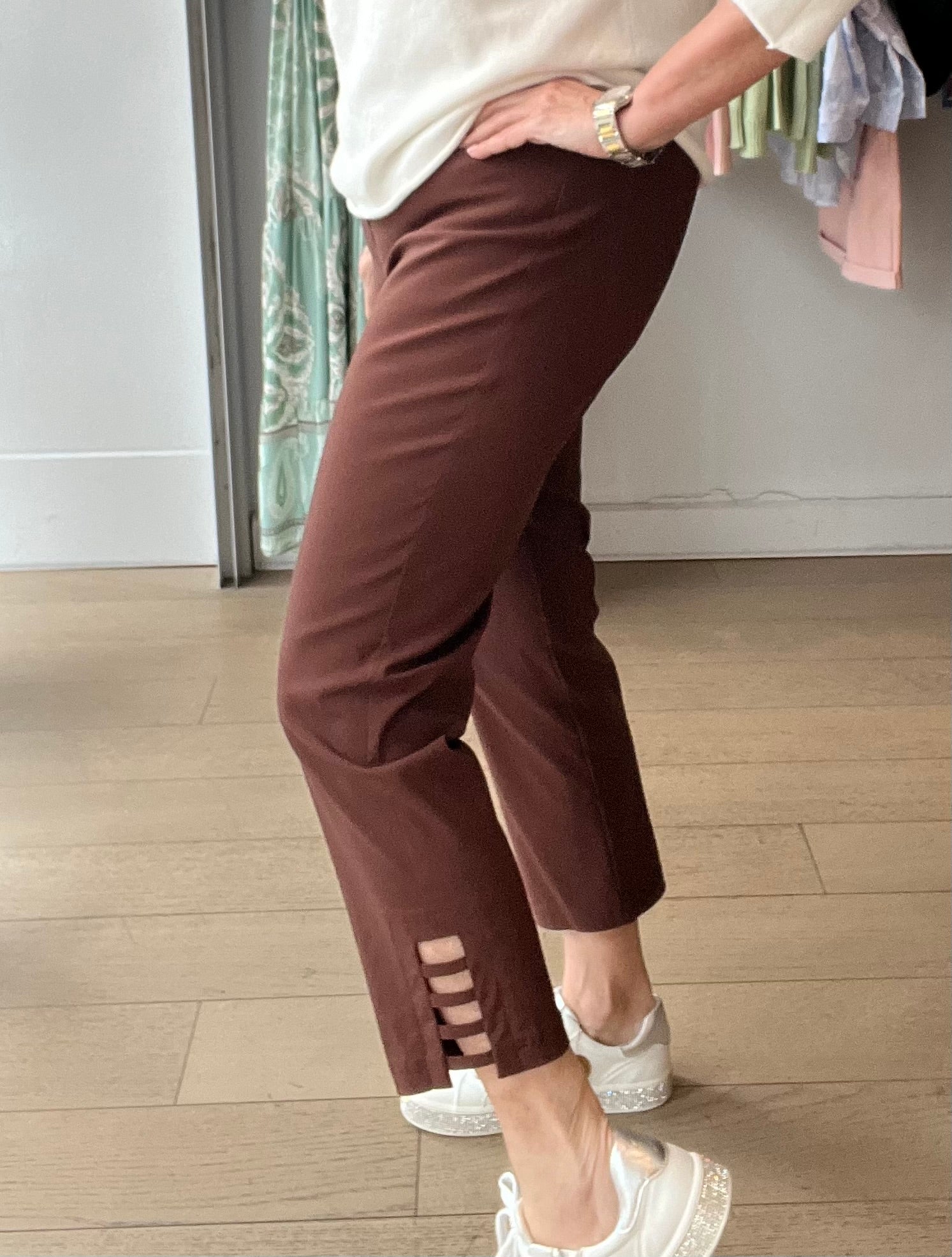 Robell Lena Plain Pant with Ladder detail at Ankle