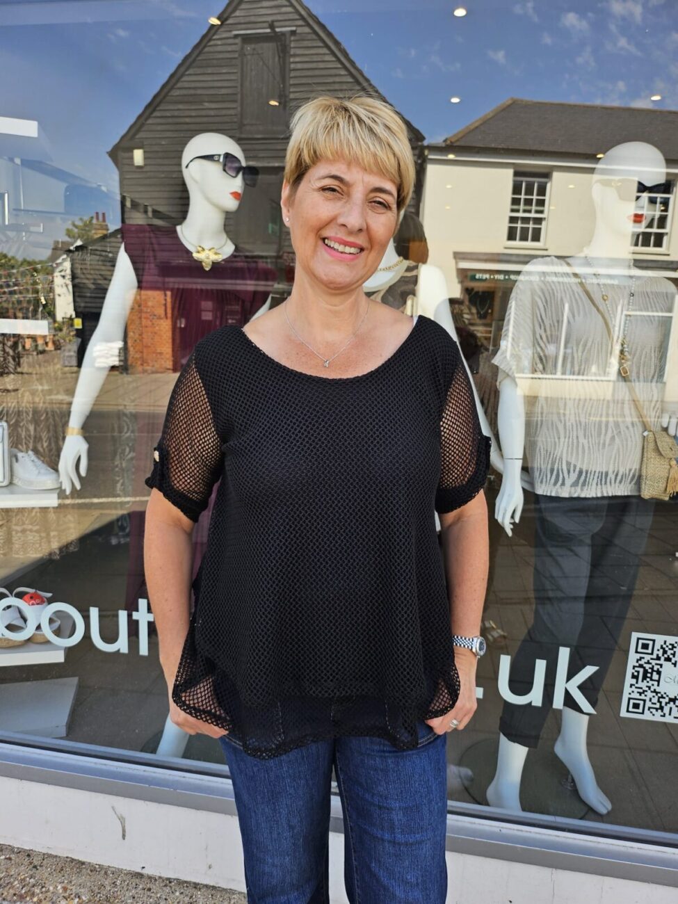 Layered Mesh Top with Turn back Sleeves - Black, ONESIZE image