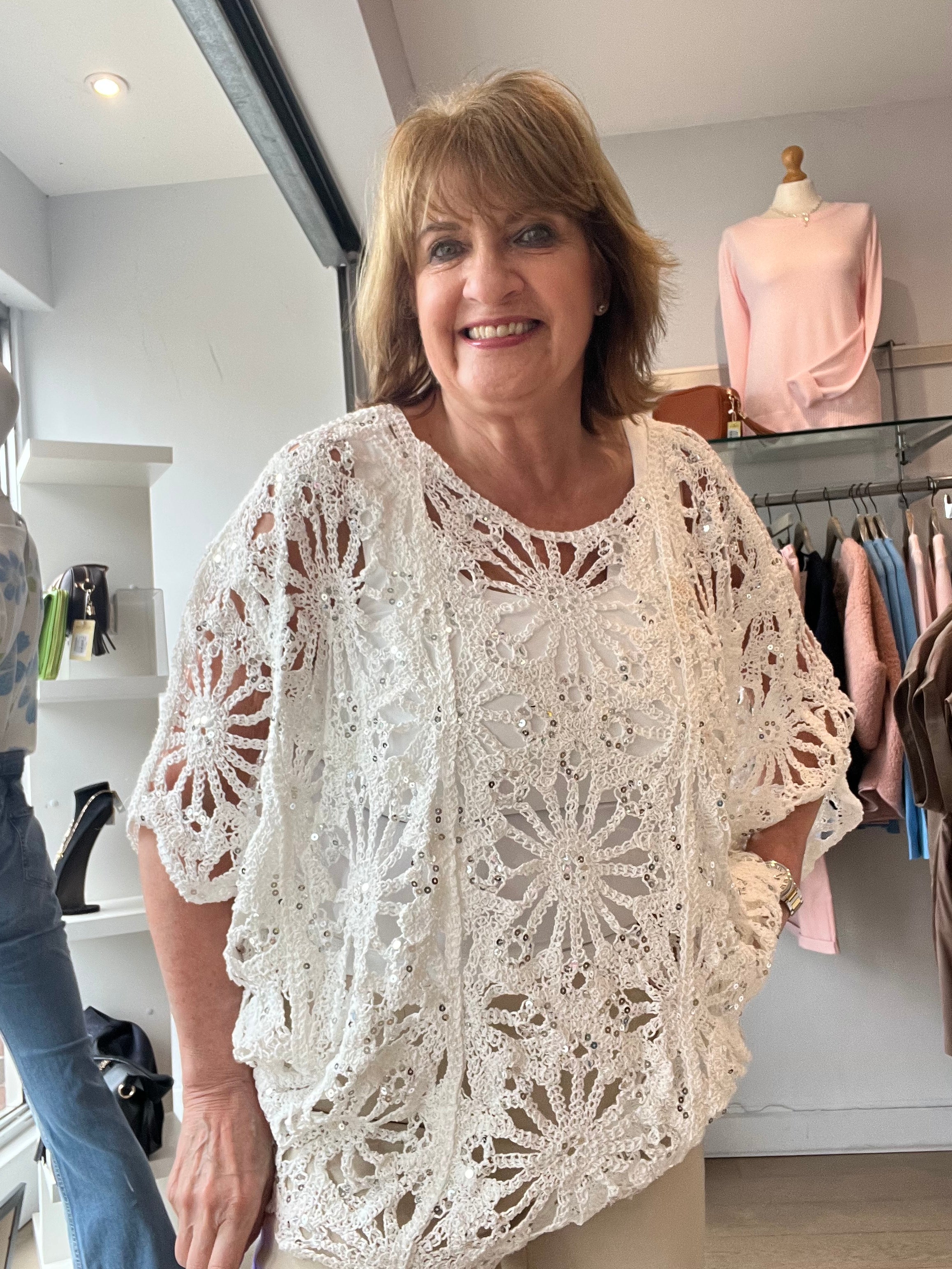 Luna Sequin Crochet Knit Top