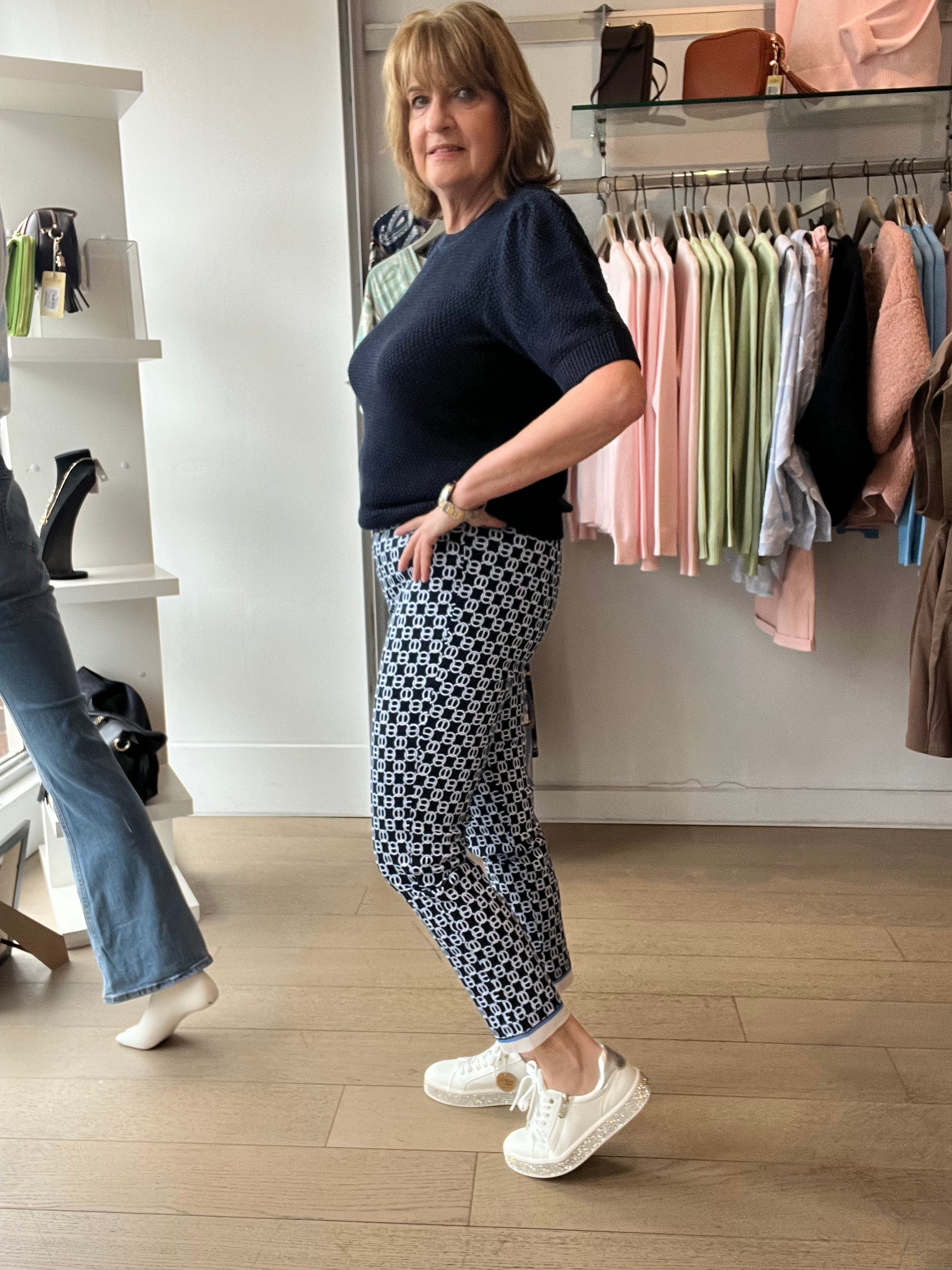 Robell Rose Printed Pull On Pant Ankle Grazer