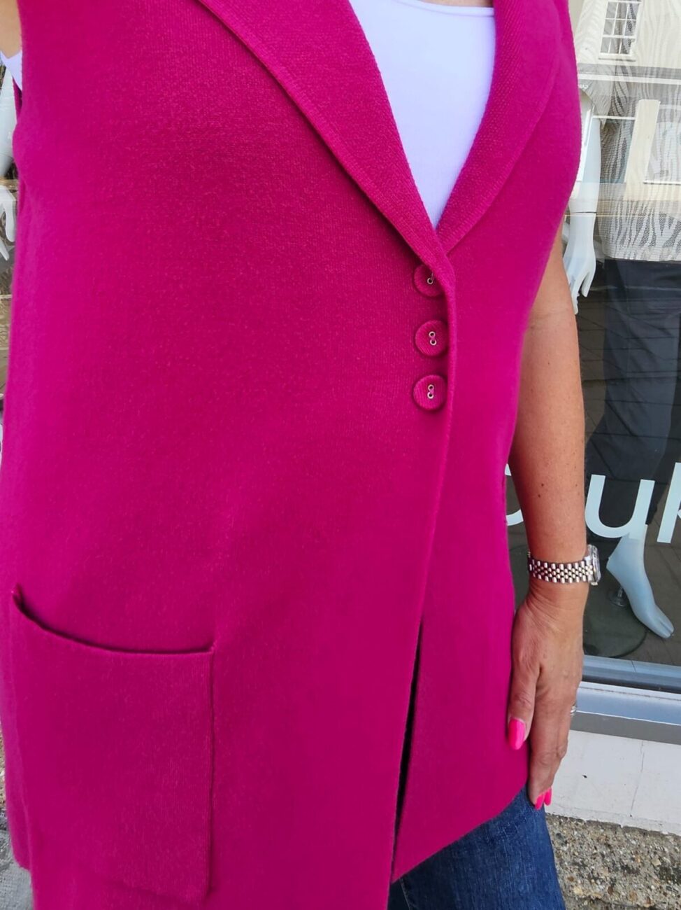 Knitted Gilet with Pockets and Revere Collar image 2