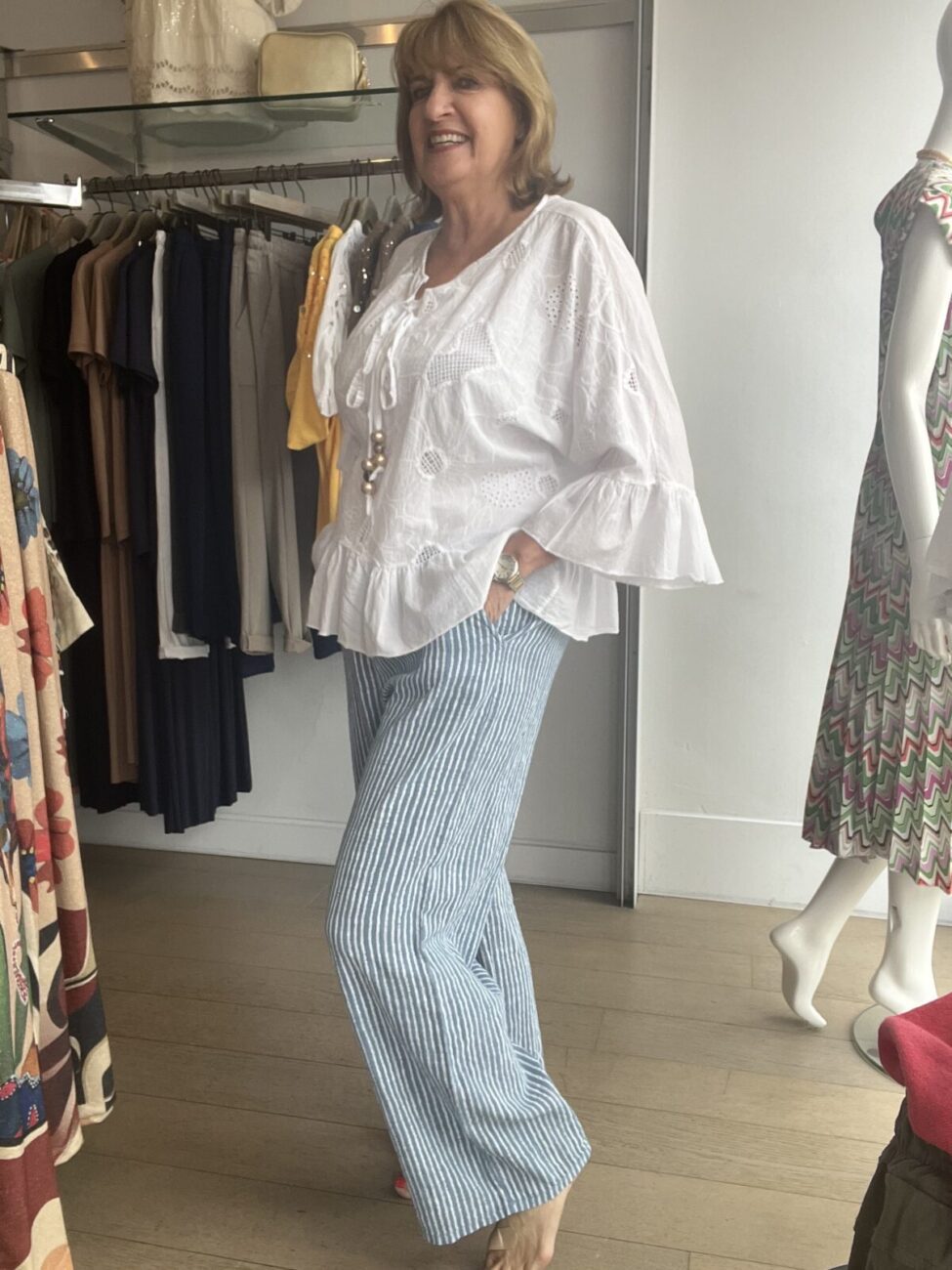Embroidered Anglais 3/4 Sleeve Top with Ties and Beads image 4