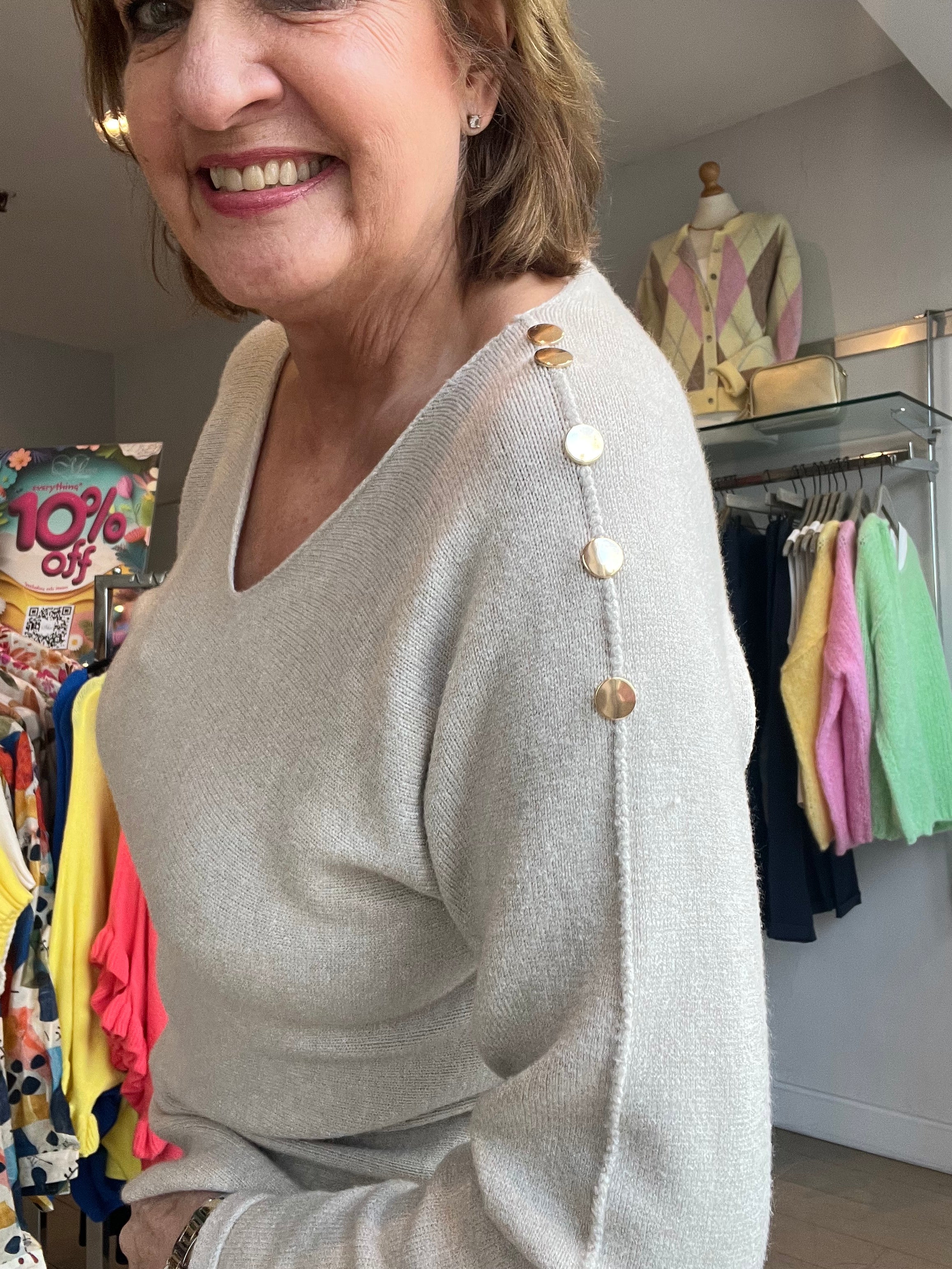 Millie Gold Button Trim Knit Top