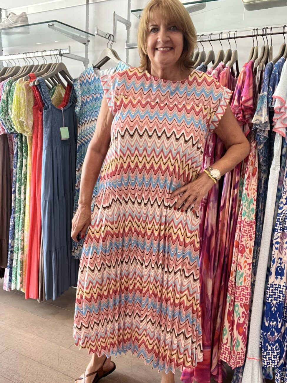 Geometric Pleated Print Dress - Pink, ONESIZE image