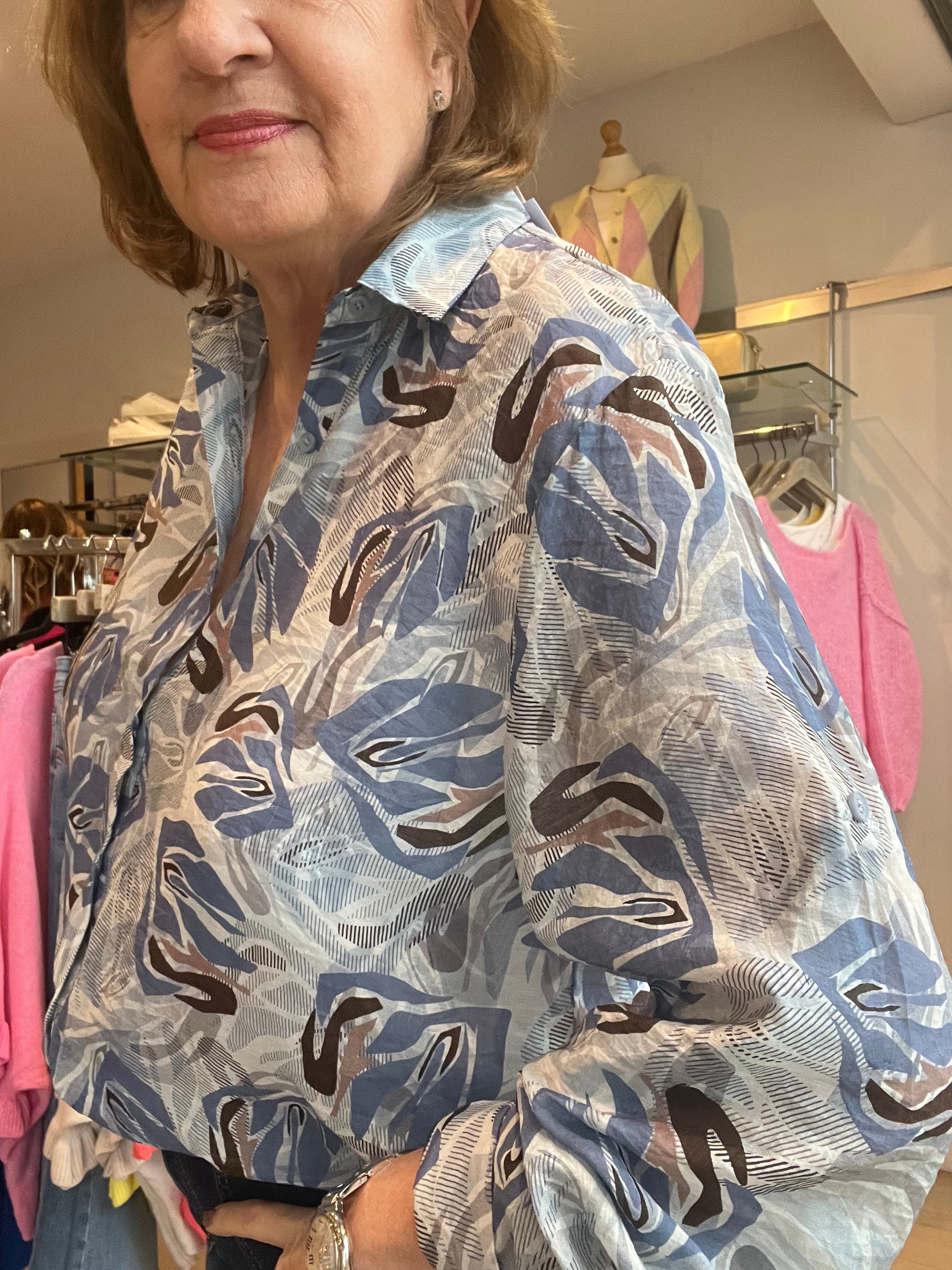 Delia Blues Printed Voile Top