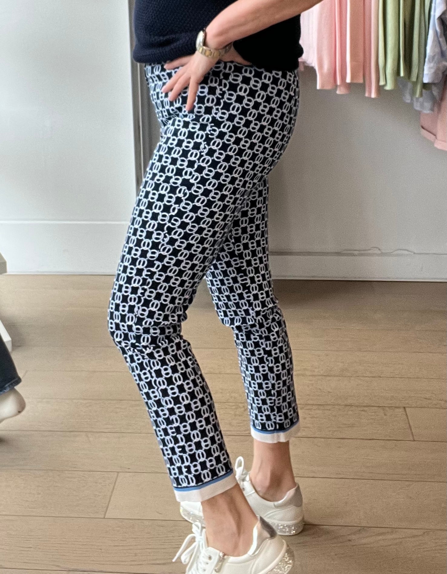 Robell Rose Printed Pull On Pant Ankle Grazer