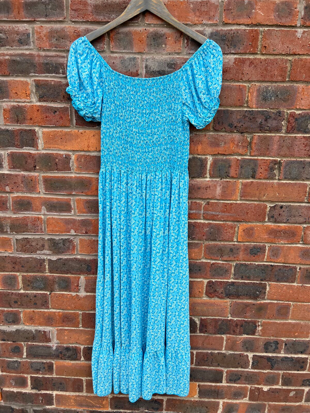 Madeleine Puff Sleeve Ditsy Print Dress - Turquoise, ONESIZE image