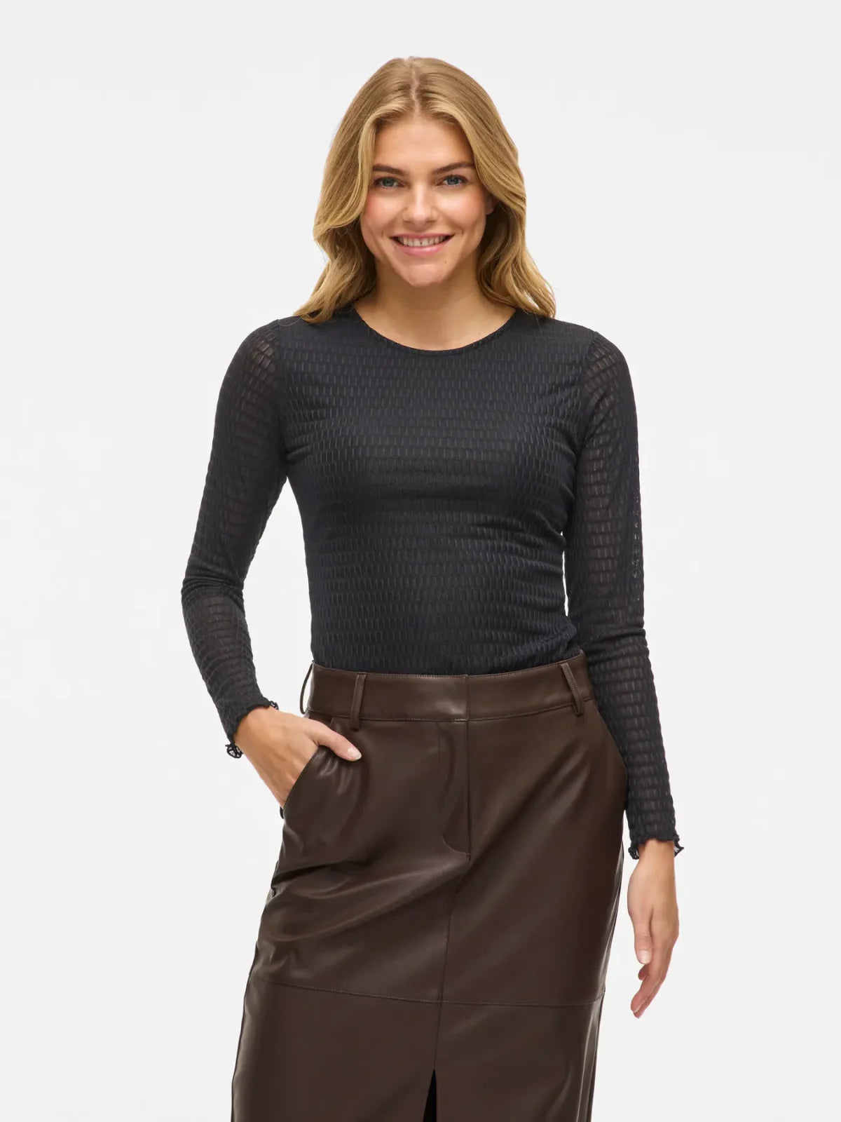 Vila Vilarine Plain Black Crew Neck Top image 2