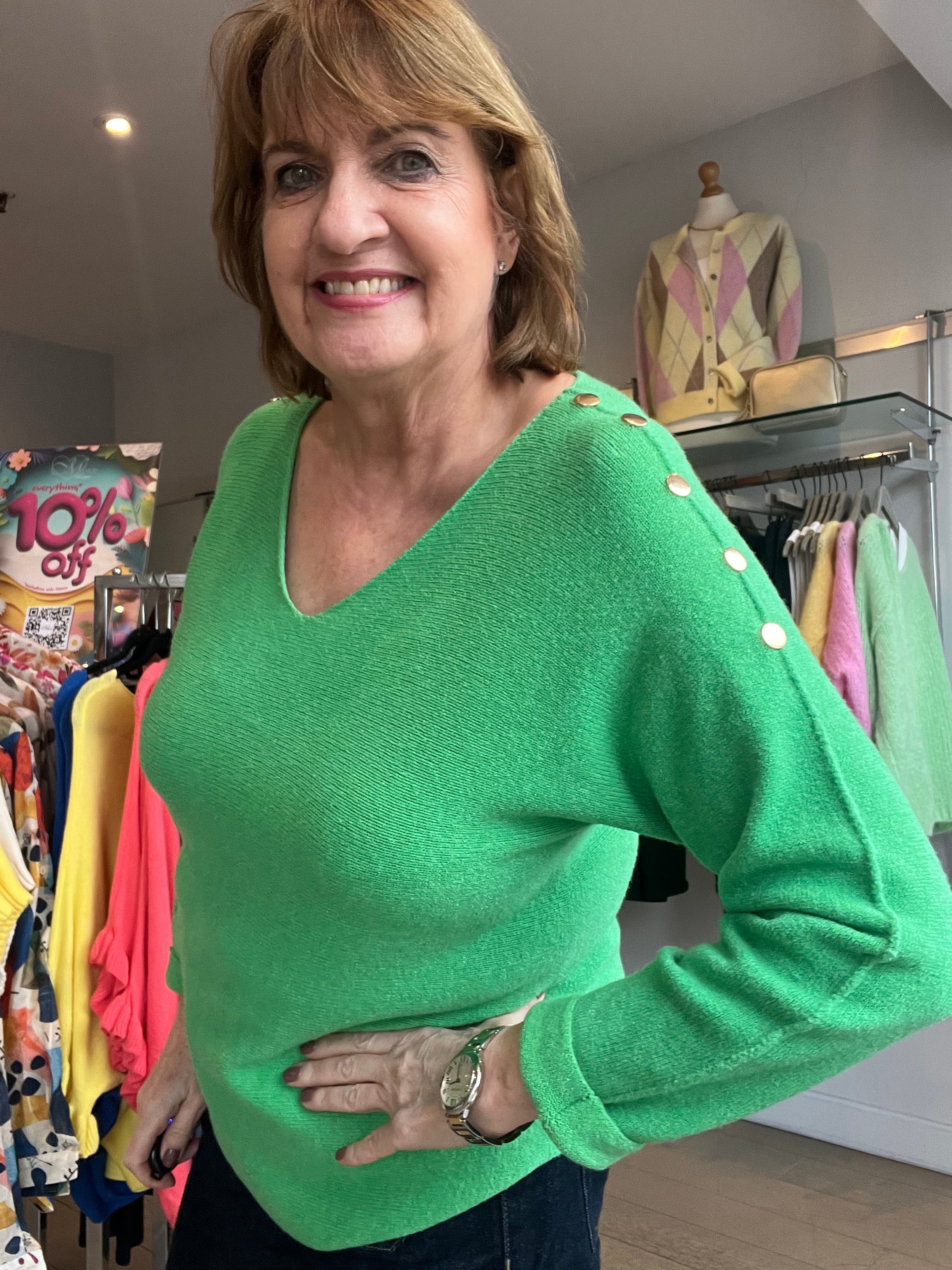 Millie Gold Button Trim Knit Top