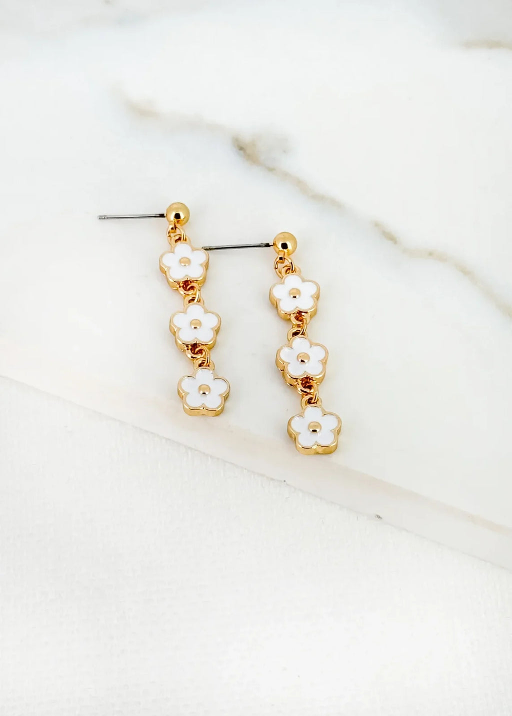 Gold and White Enamel Daisy dropper Earring Envy 4417 - White, ANY image