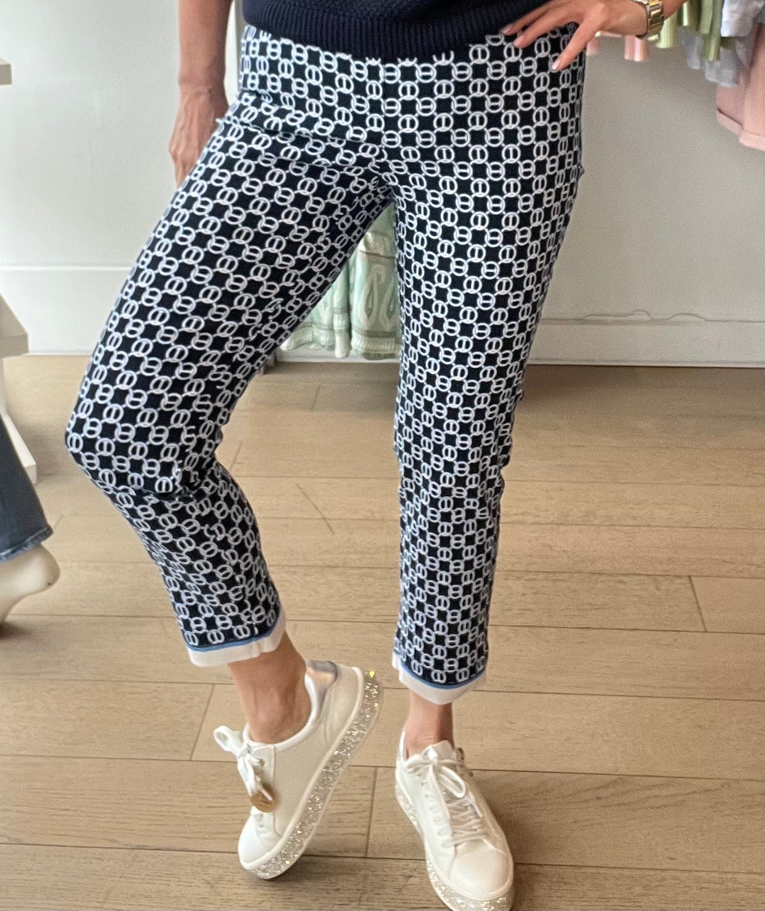 Robell Rose Printed Pull On Pant Ankle Grazer