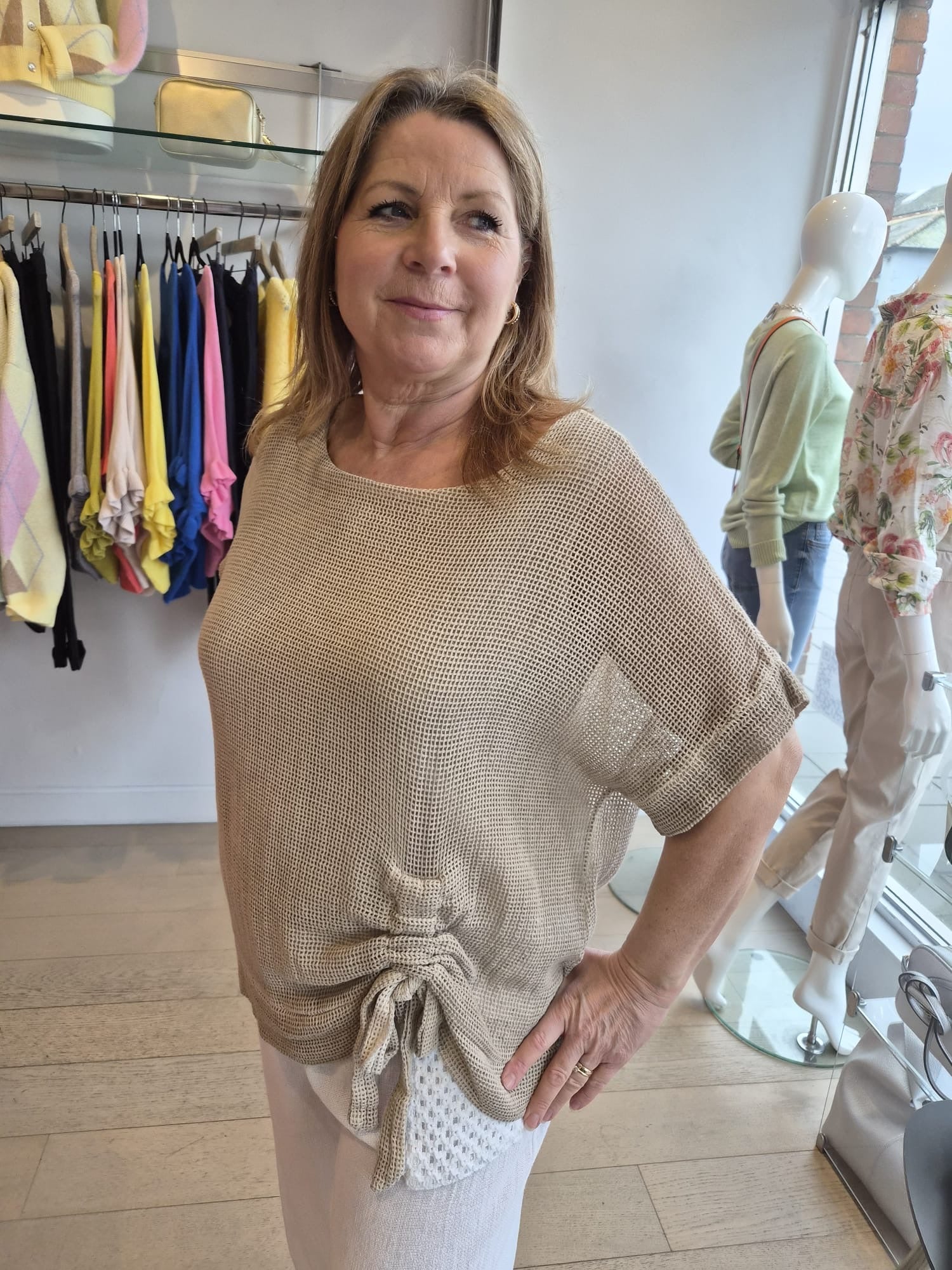 Millie Washed Linen Ruched Mesh Top