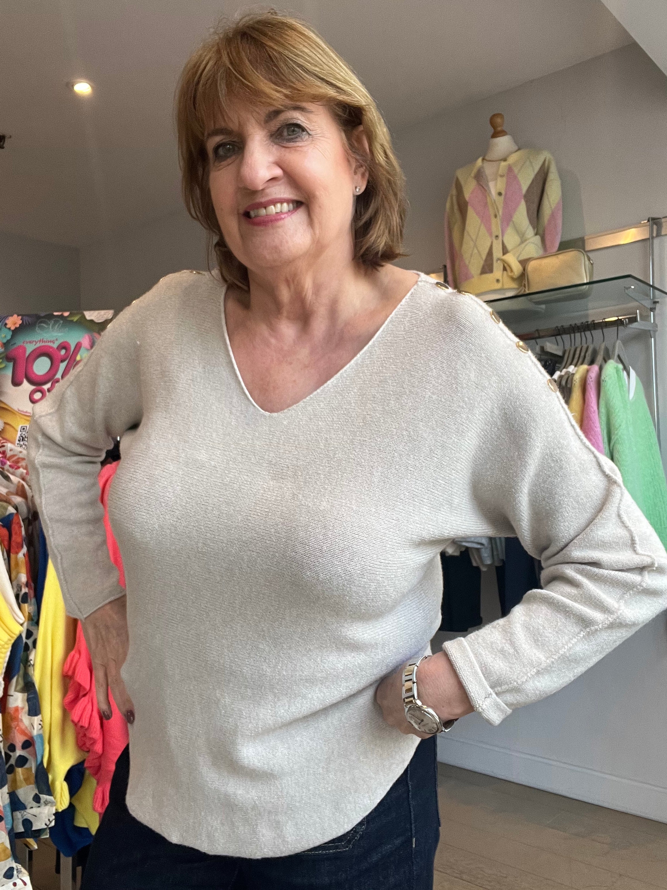 Millie Gold Button Trim Knit Top