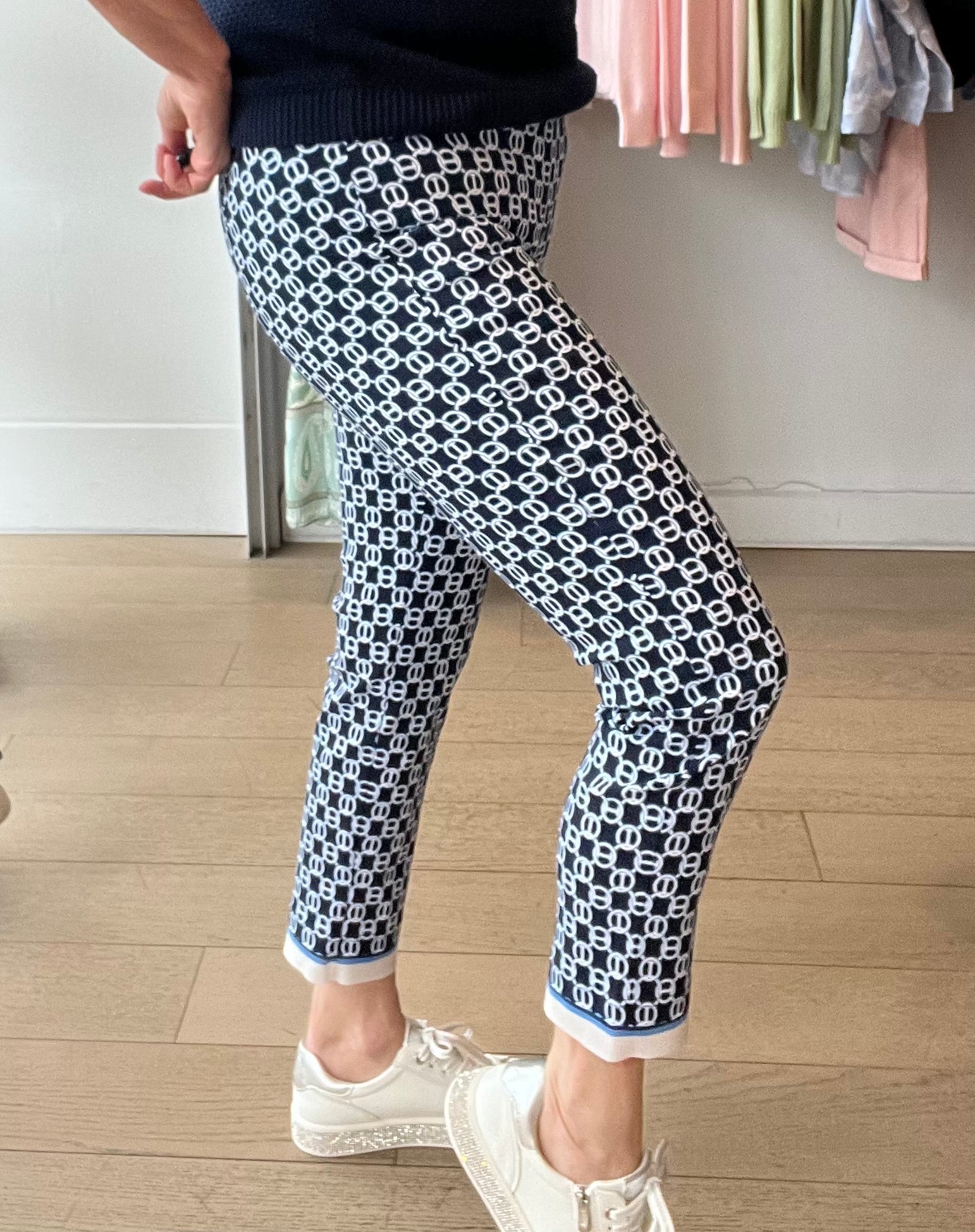 Robell Rose Printed Pull On Pant Ankle Grazer