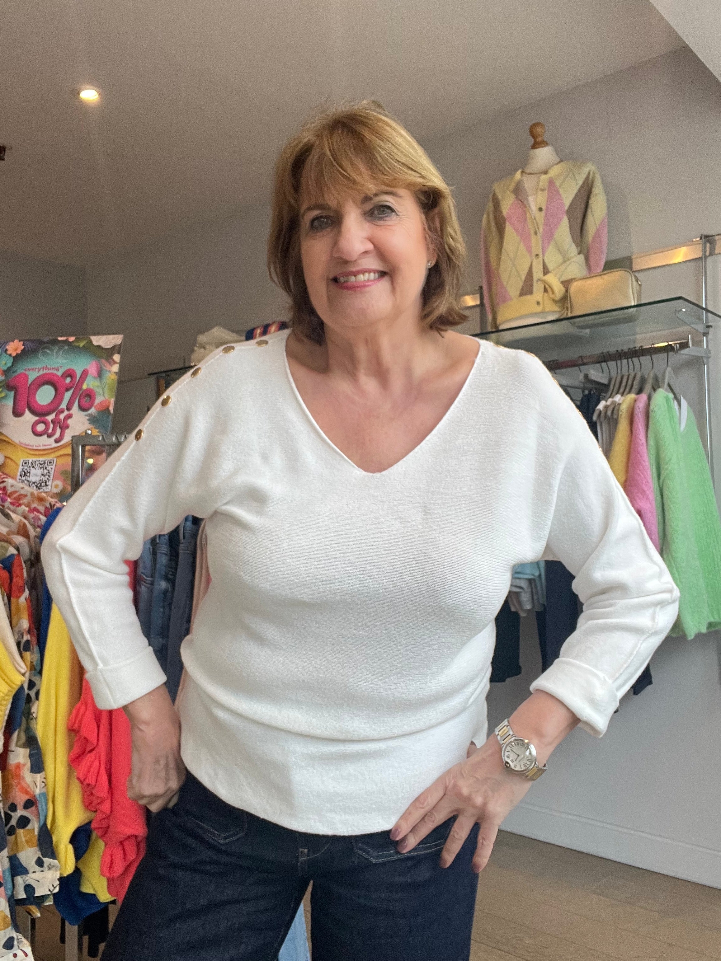 Millie Gold Button Trim Knit Top