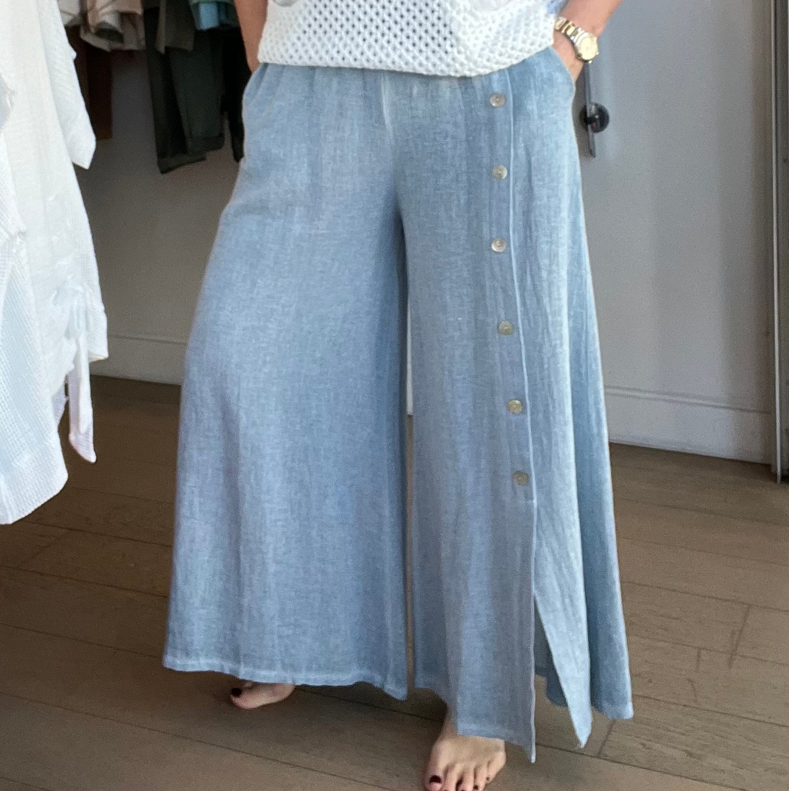 Margo Washed Linen Button Detail Pant