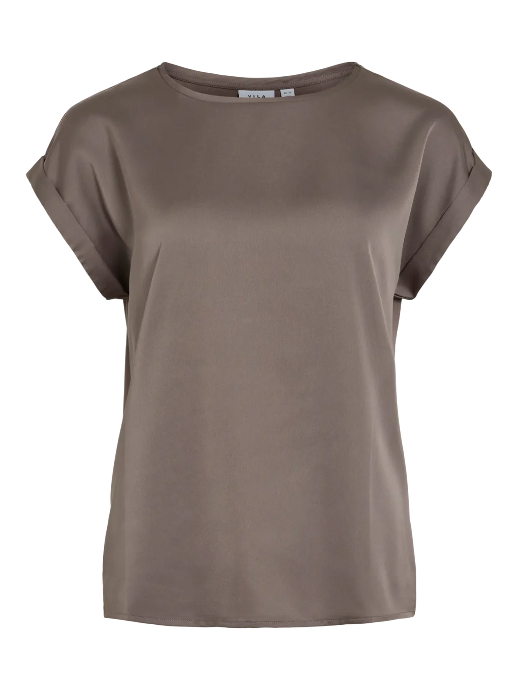 Vila Viellette Satin Front Top with Jersey Back - CHOCOLATE, 42/14 image