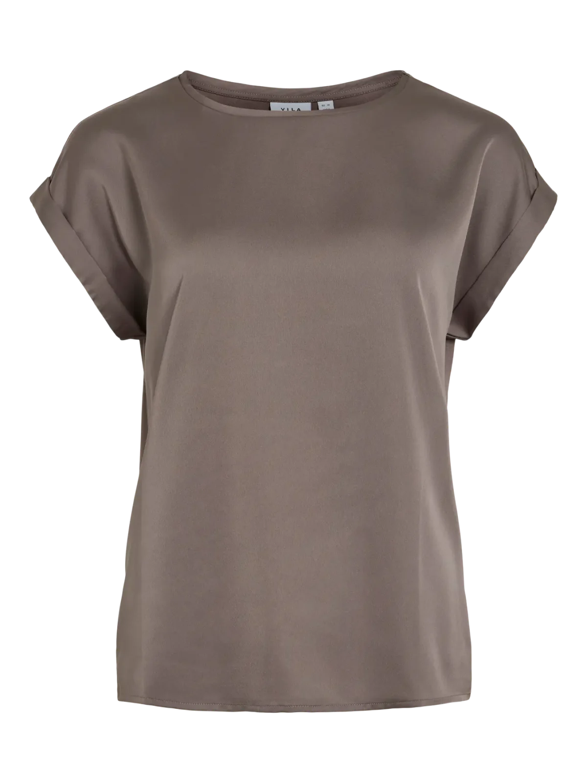 Vila Viellette Satin Front Top with Jersey Back - CHOCOLATE, 42/14 image