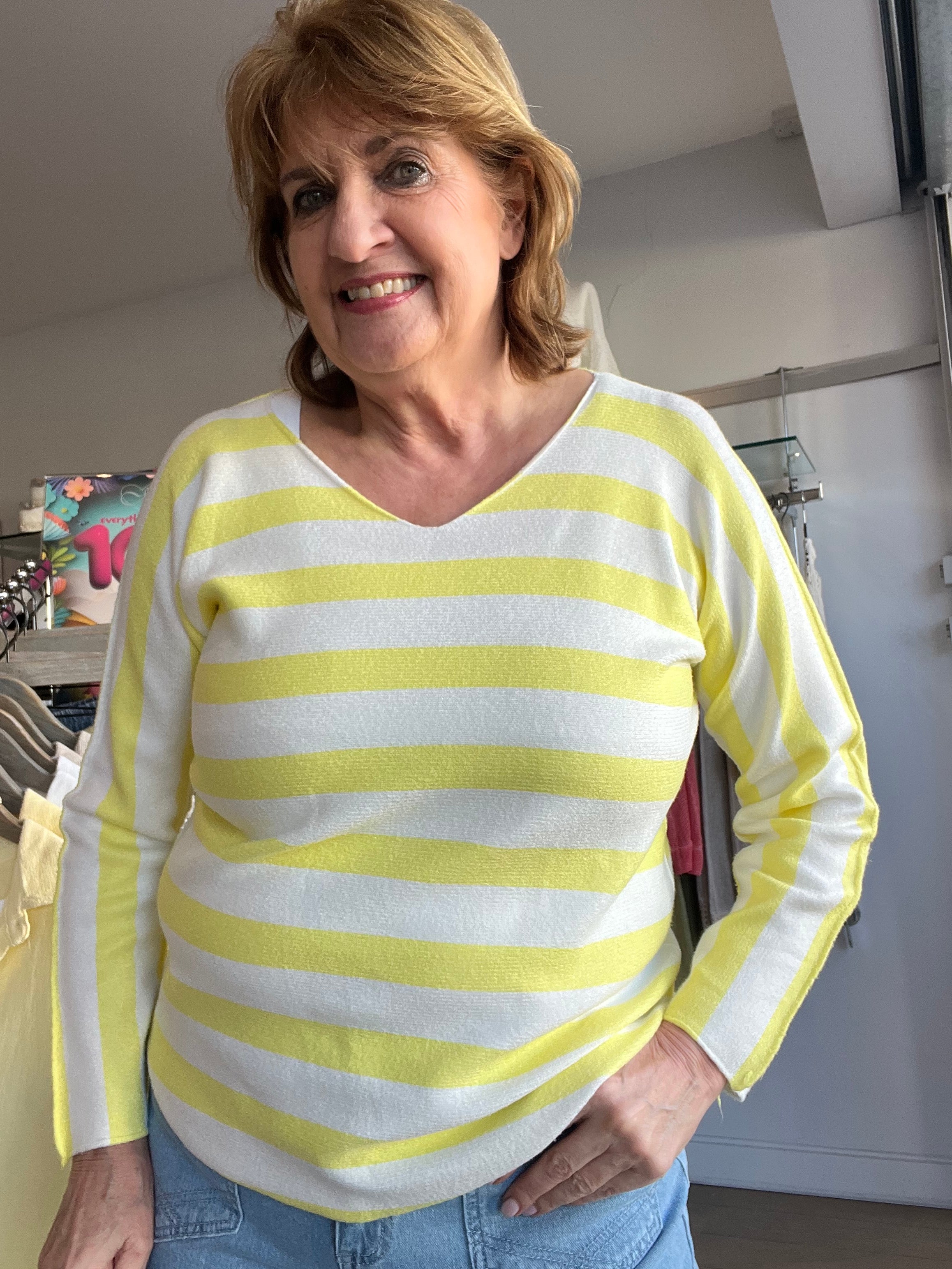 Stacy Stripe V Neck Super soft Knit Top