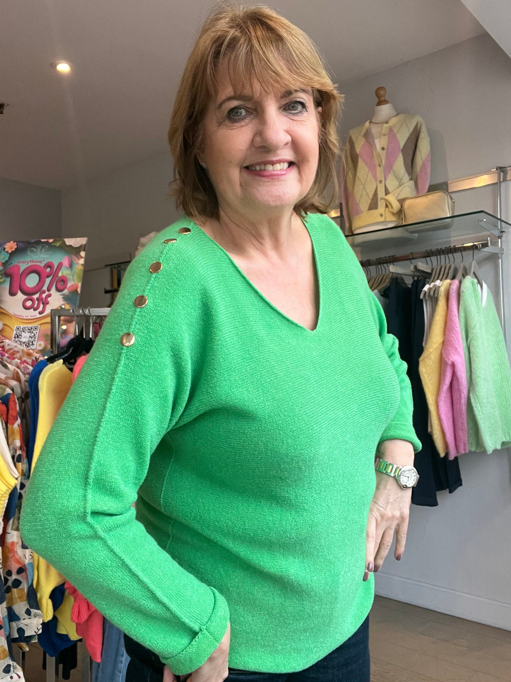 Millie Gold Button Trim Knit Top