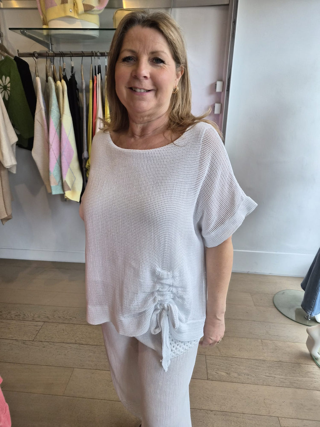 Millie Washed Linen Ruched Mesh Top