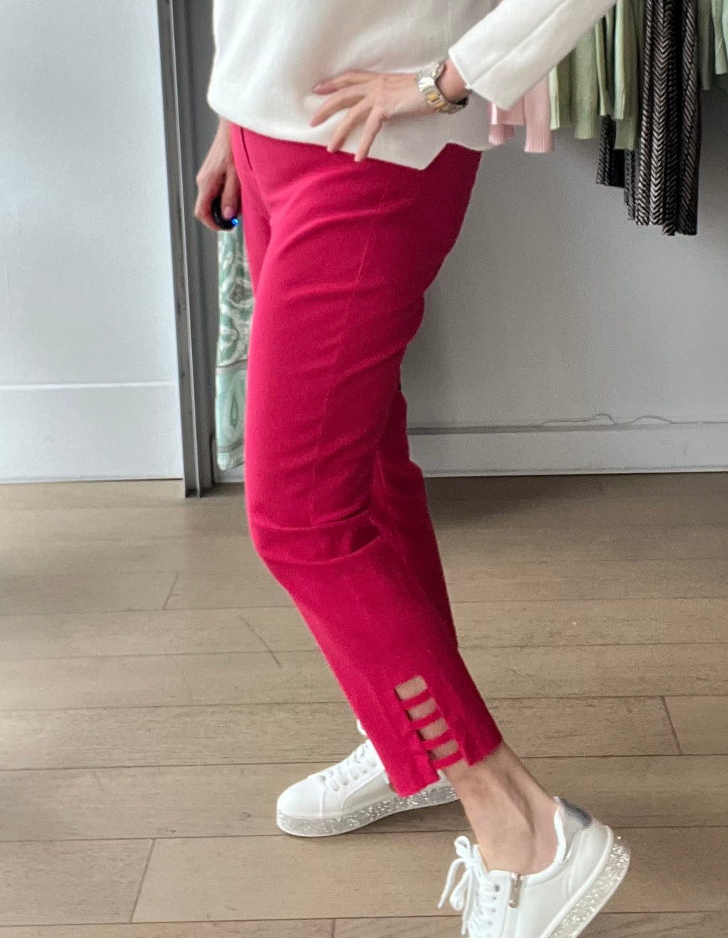 Robell Lena Plain Pant with Ladder detail at Ankle