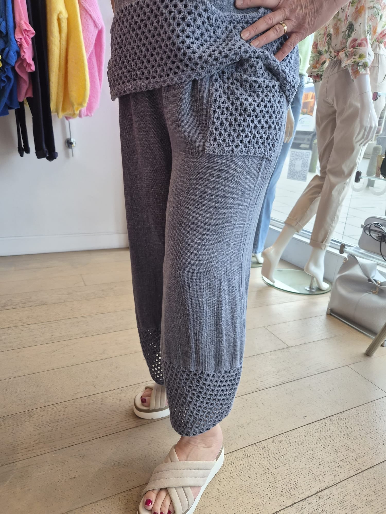 Micha Washed Linen Mesh Pant