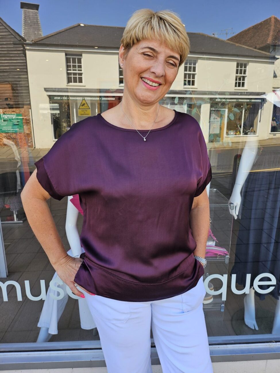 Satin Luxe Tee Top - CLARET, ONESIZE image