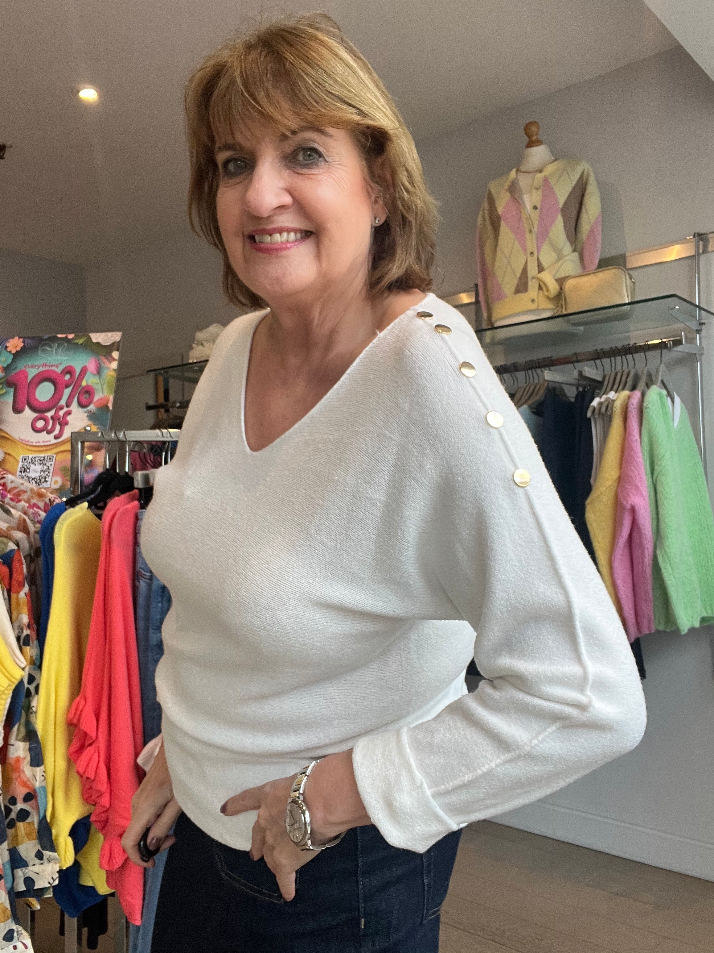 Millie Gold Button Trim Knit Top