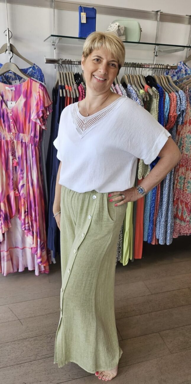 Linen Mix Wide Leg Button Detail Pant image 6