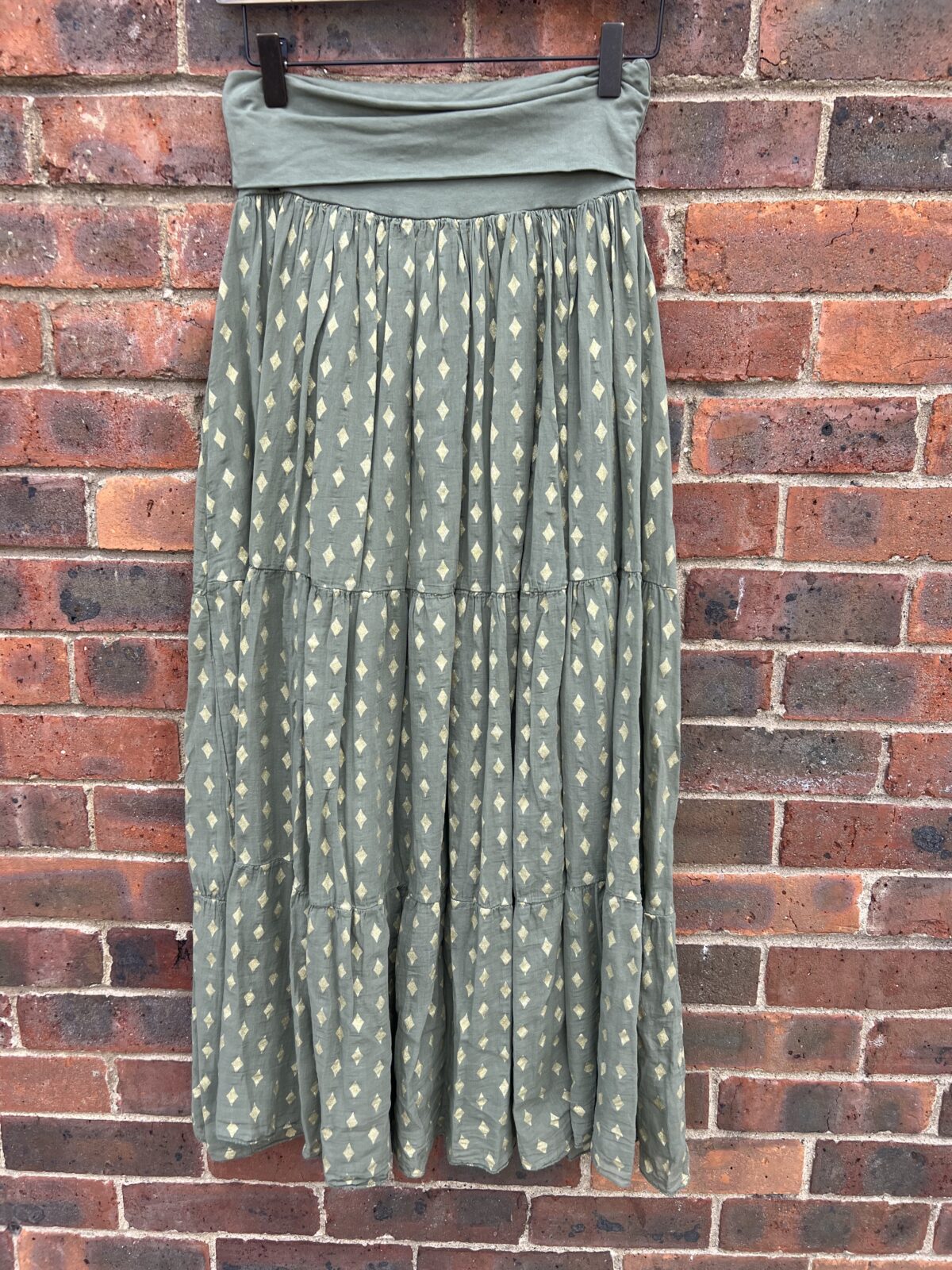 Cotton Lined Skirt with Gold Diamond Motif - Khaki, ONESIZE image