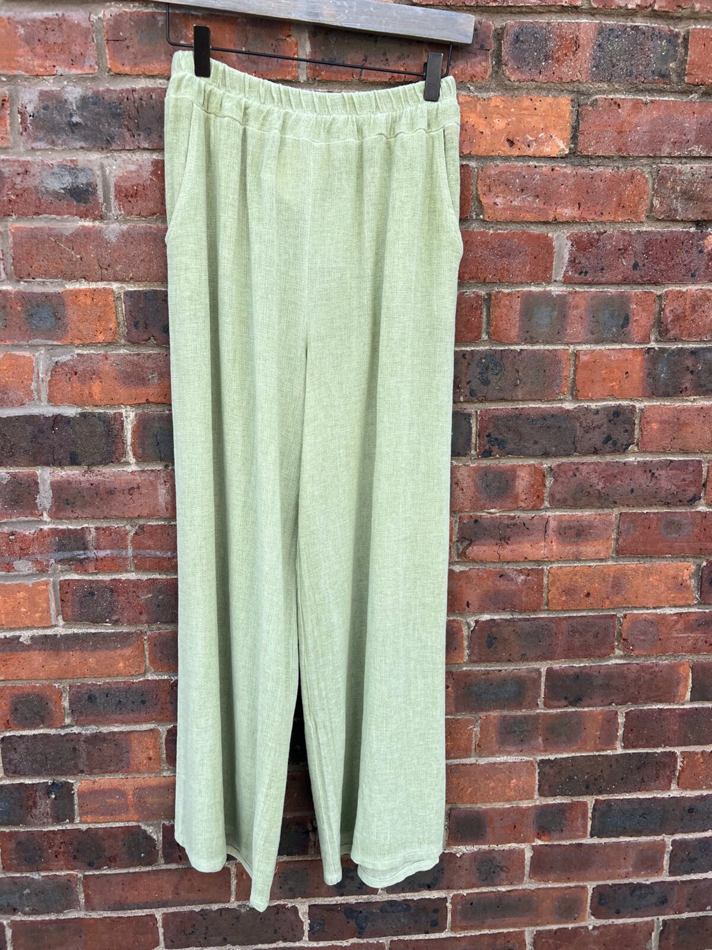 Linen Cotton  Easy Pant with Elasticated Waistband and Pockets - PISTACHIO, ONESIZE image