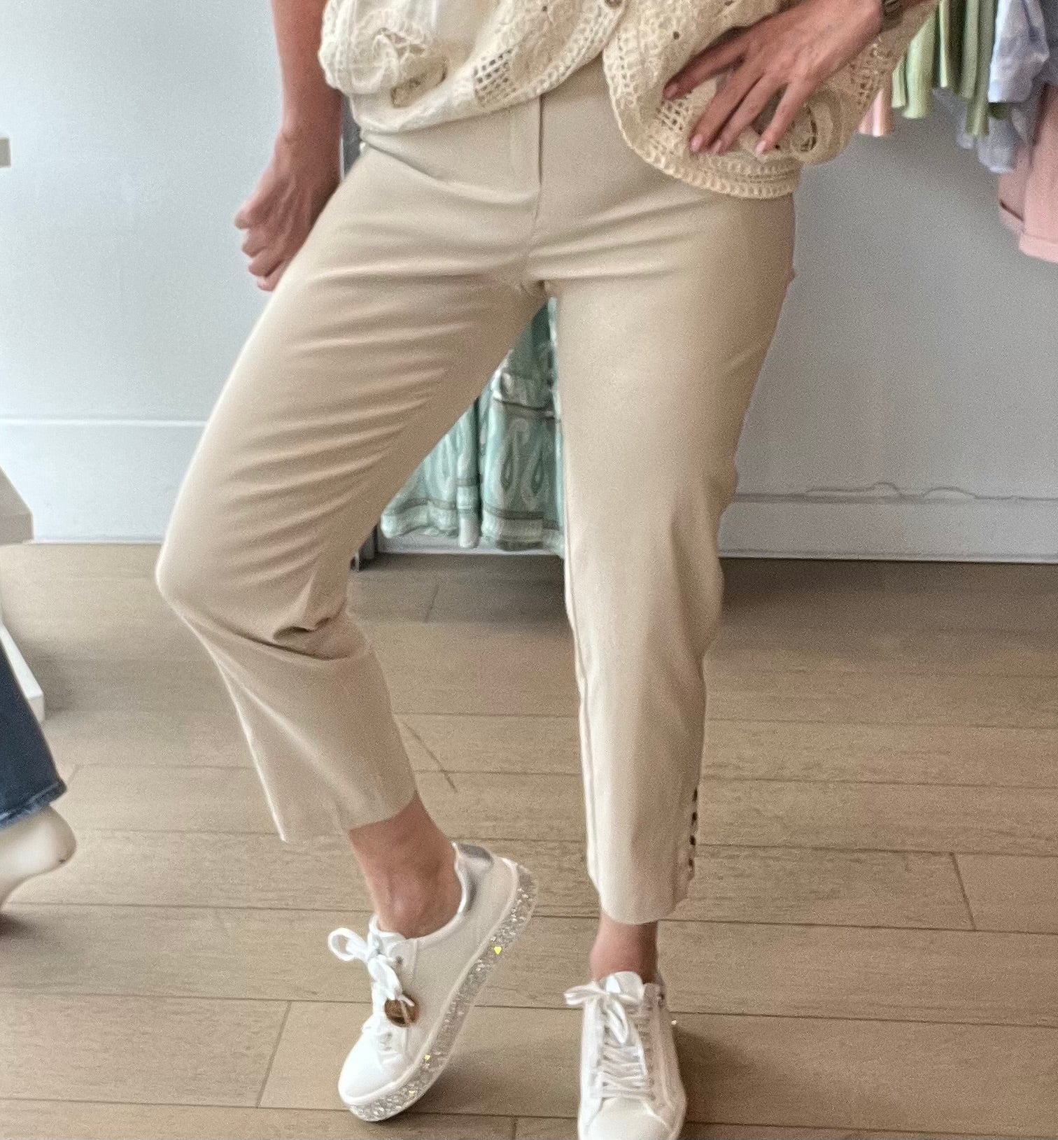 Robell Lena Plain Pant with Ladder detail at Ankle