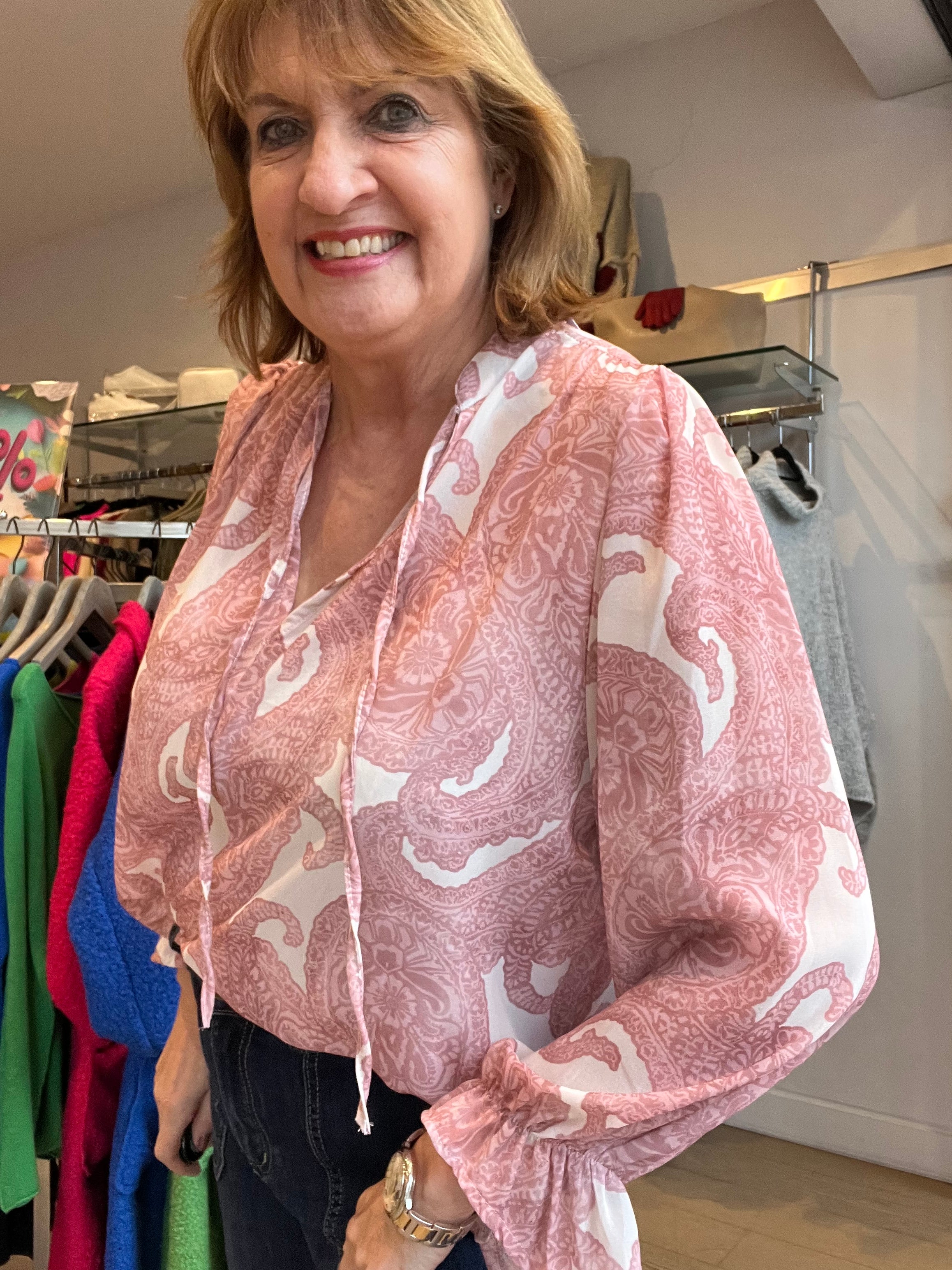 Georgie Printed Tie Neck Blouse