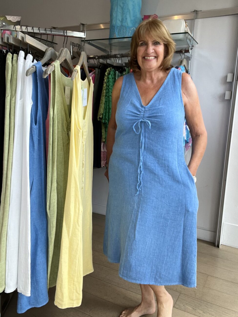 Linen Mix Tie Detail Dress with Pockets image 4