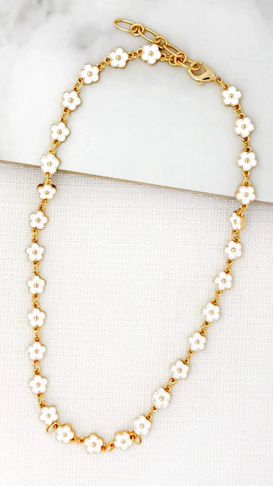 Gold and White Enamel Daisy dropper Earring Envy 4417 image 2