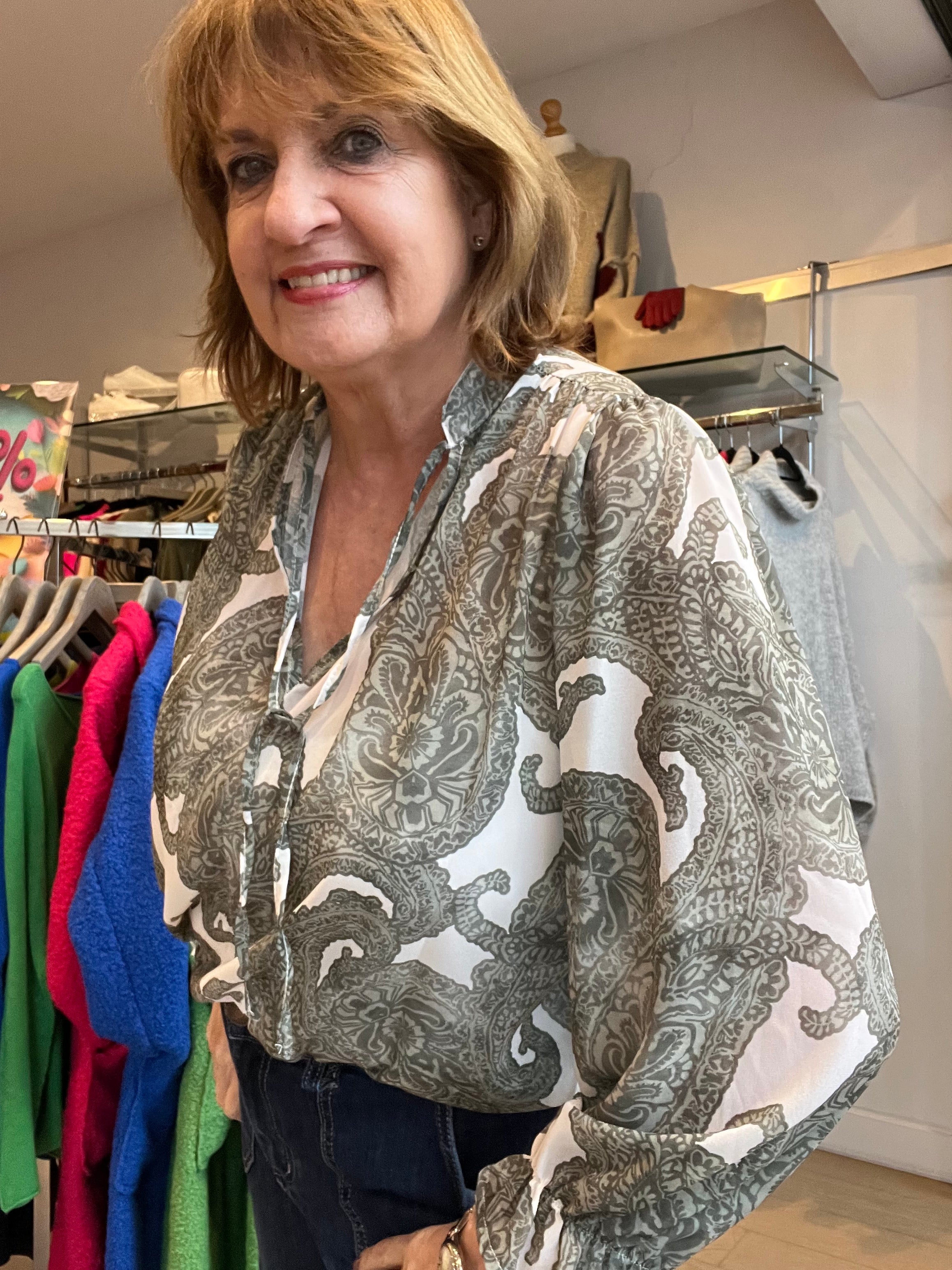 Georgie Printed Tie Neck Blouse