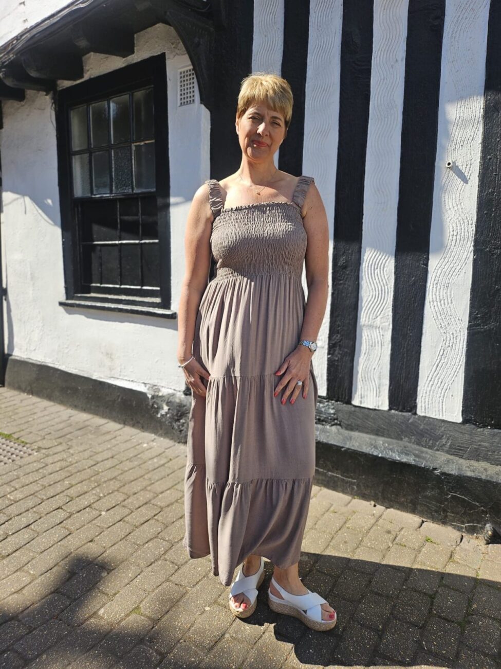 Erin Tiered Maxi Dress with Ruched Bodice - Caramel, ONESIZE image