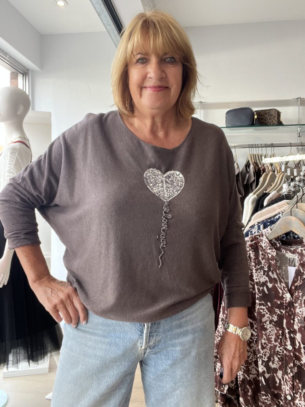 Bestselling Balloon Heart Light Knit Top - Mocha, ONESIZE image