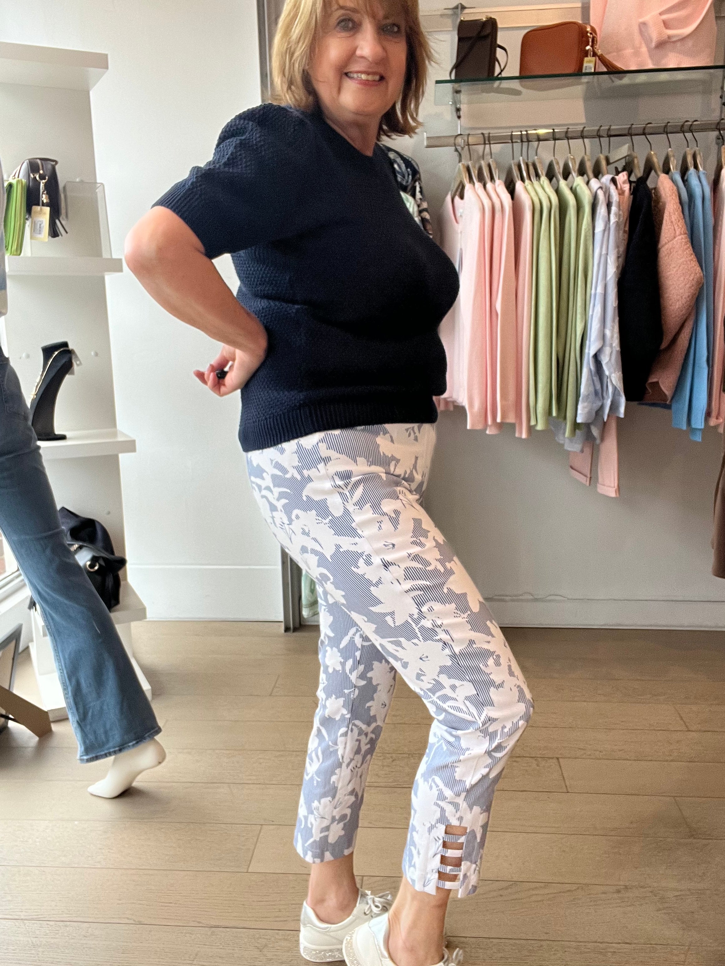 Robell Lena Ankle Grazer Printed Pant with Ladder Detail