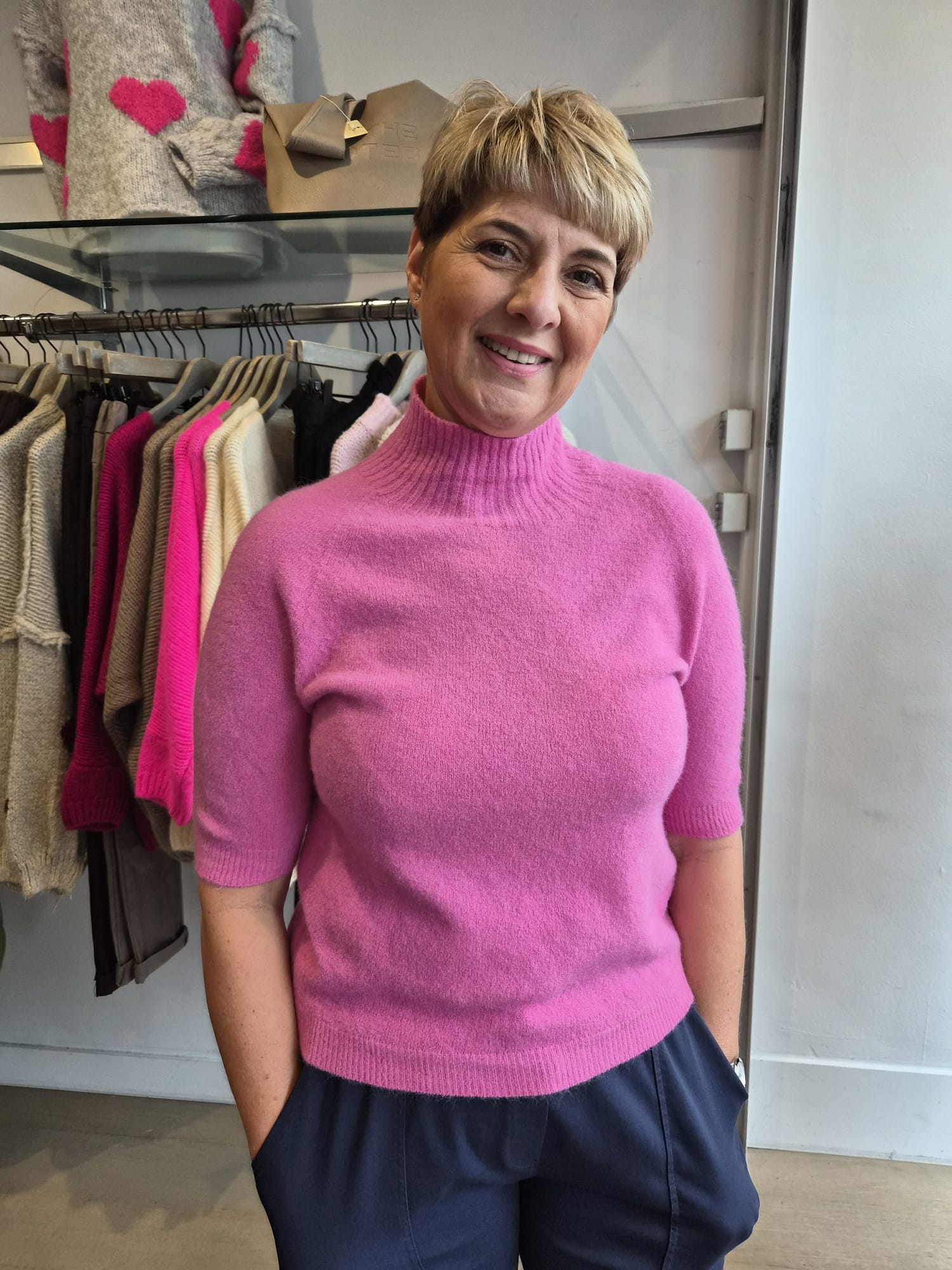 Hi Rosie Short Sleeve Fluffy Knit Top