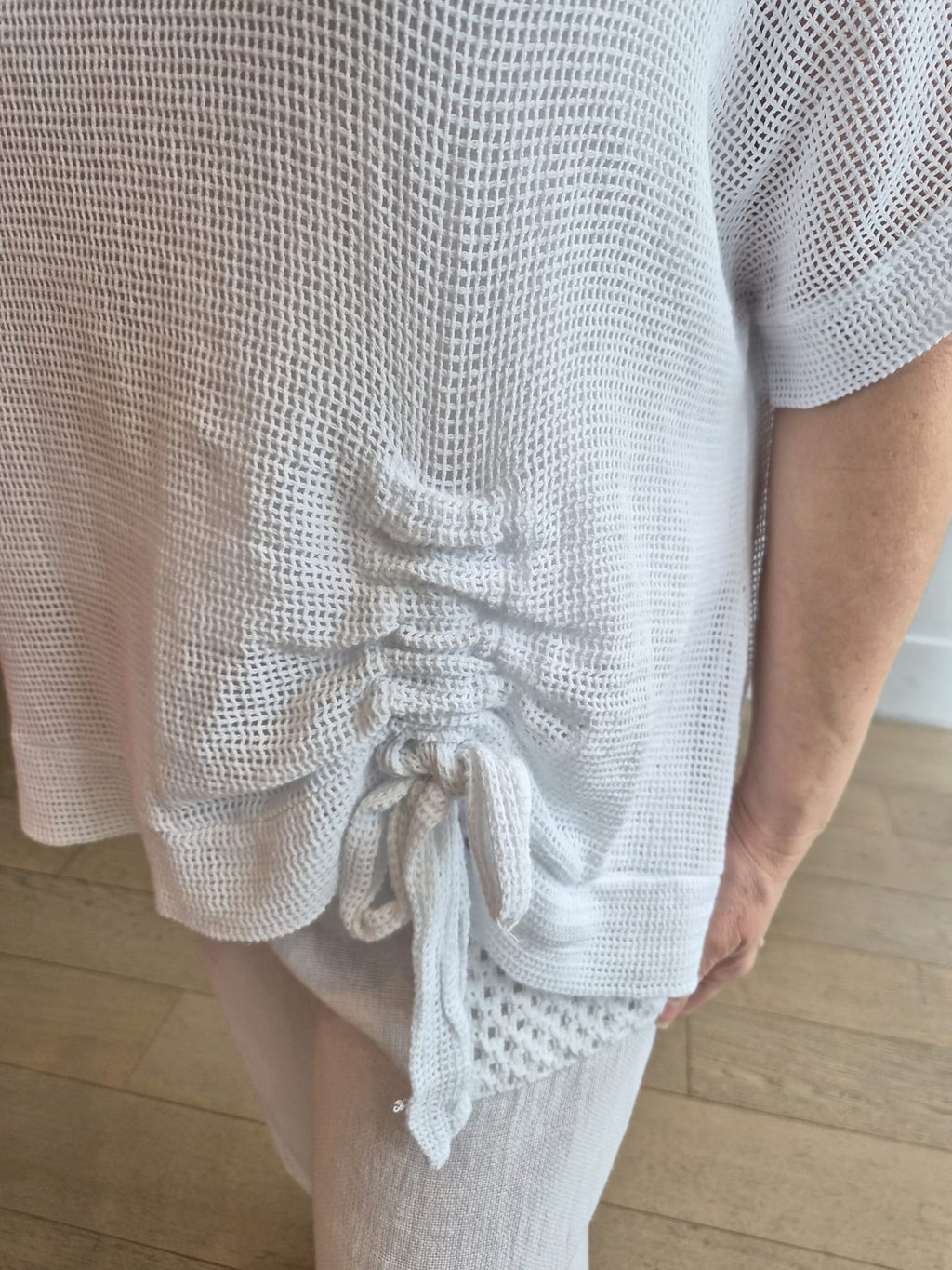 Millie Washed Linen Ruched Mesh Top