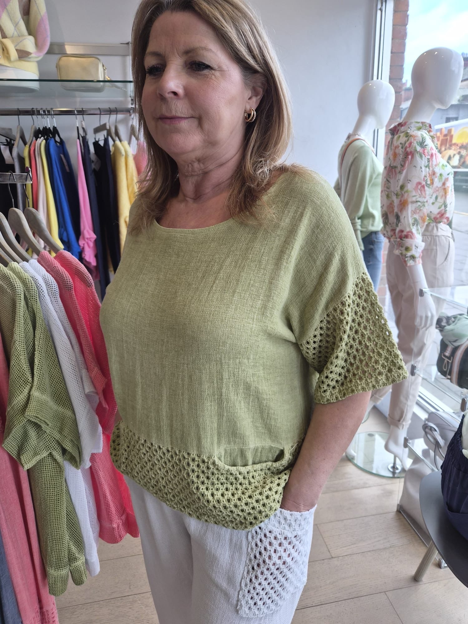 Molly Mesh Pocket Washed Linen Top